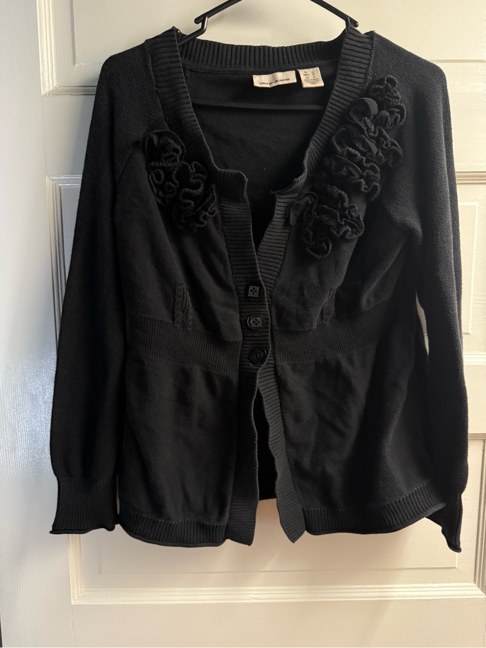 DKNY Black Women's Cardigan with Floral Applique